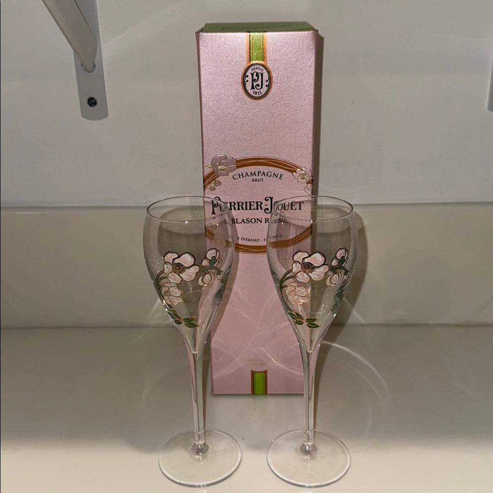 Vintage Perrier Jouet Champagne Flutes Art Nouveau Belle Epoque Style, France